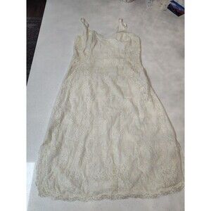 Van Raalte Full Slip Size 34 Vintage Ivory Lace Nylon Lingerie Made in USA
